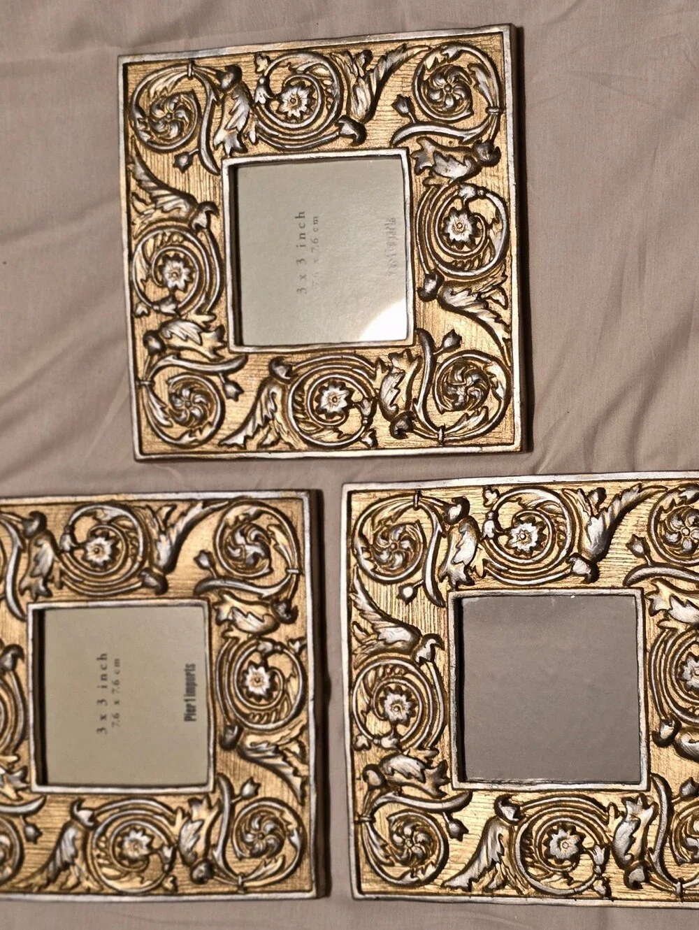 PIER 1 Ornate VNT-Style Photo Frames Set of 3 Gold/Silver 3×3 Gallery Wall GVC